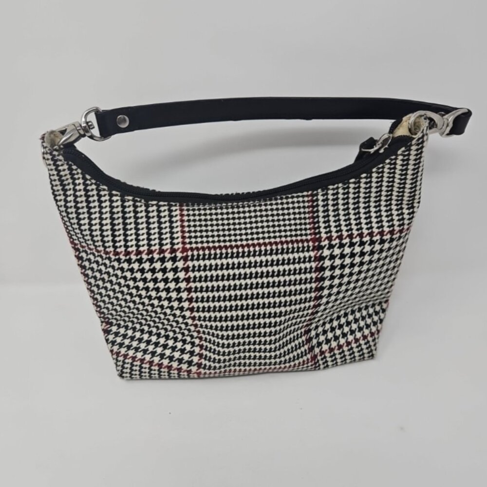 Ralph Lauren Houndstooth Plaid Shoulder Bag Purse Black White Red Hobo Satchel - Picture 2 of 5